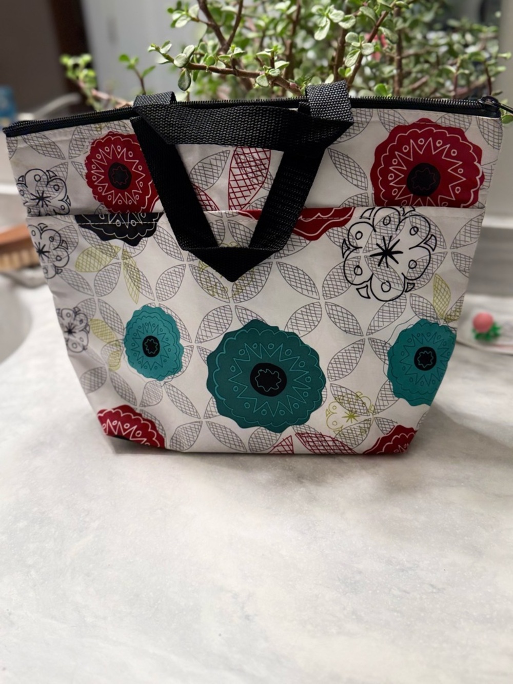 Thirty-One Teal & Red Floral Insulated Lunch Bag - Picture 2 of 6